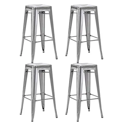 Produktbild von 4x Stuhl Hocker Metall Farbwahl Used Look Sitzfläche Holz Barhocker stapelbar, Farbe:Metallic, Material:Metall