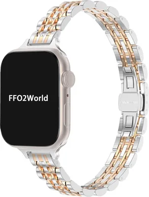 Produktbild von FFO2World schlankes Edelstahl-Jubilee-Armband für Apple Watch 38–42 mm (SE 1–3, Serie 1–11) – s dünnes Armband – Silber/Roségold