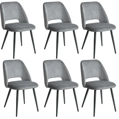 Zdjęcie produktu dla Krzesła do jadalni z tkaniny corduroy – zestaw 6 sztuk – tapicerowane siedzisko – ergonomiczne oparcie – bez podłokietników – nowoczesny design – ciemnoszary