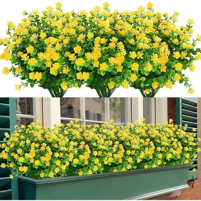 Obrázok produktu pre Umelé kvety, 8 kusov, žlté, UV odolné, eukalyptus, dekorácia, 35 cm