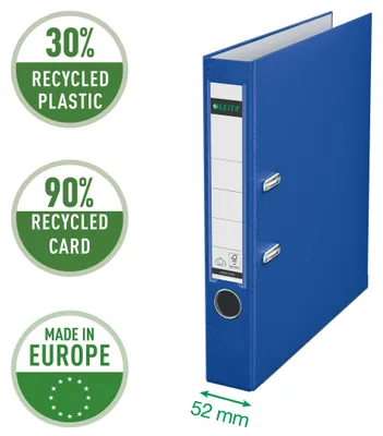 Produktbild von Leitz 180° Plastic Lever Arch File, 55 mm, 320 mm, 0.44 kg, Blau