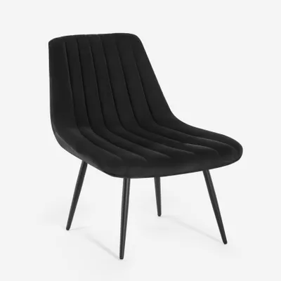 Image de Fauteuil de salon design moderne assise côtelée tissu velours Rajin - noir