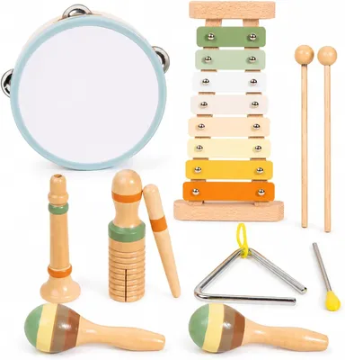 Produktbild von Musikinstrumente Set 12-teilig, Holz, für Kinder, Montessori Perkussion