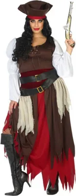 Produktbild von Piraten-Kostüm für Damen Übergröße Faschingskostüm braun-rot - XL