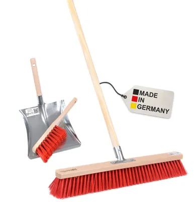 Produktbild von BawiTec Profi- Kehrbesen Set Kehrset Besen 50cm Kunststoff rot Stiel Handfeger
