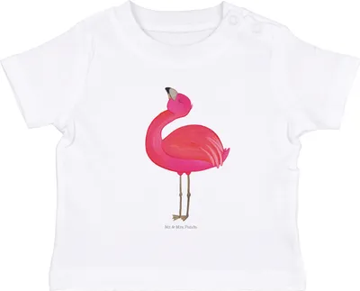 Produktbild von Mr. & Mrs. Panda Babyshirt Flamingo Stolz 12. - 18. Monat - Weiß - Geschenk,  Baby Shirt, Baumwollshirt, Kurzarmshirt, T-Shirt, Mama, glücklich, Kleinkind