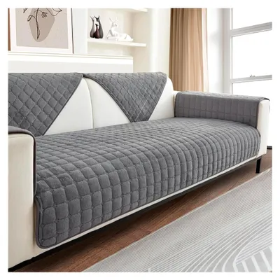 Produktbild von Sofaüberzug, weicher Flanellbezug für Sitzkissen, rutschfester Sofaschoner, Bezug für 1-2-3-Sitzer-Couch für das Wohnzimmer, L-Form Sofaschutz (Grau, 70x150cm)