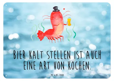 Produktbild von Mr. & Mrs. Panda Blechschild Hummer Weizen DIN A3 - Oceanblue - Geschenk, Metallbild, Garnele, Kneipe, wandtafel, Bier, Schild, Türschild, Garnelen, Kochen, Meer, tafel