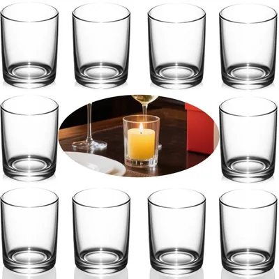 Image de Verres pour bougies chauffe-plat, lot de 10. Supports à bougies en verre, diamètre 4,5 cm x hauteur 6 cm. Lanternes décoratives pour table, transparentes