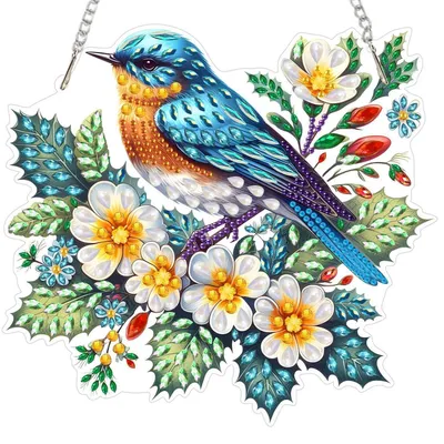 Produktbild von 5D Diamond Painting Anhänger Vogel in Blume Sonnenfänger Fensterbilder DIY Set Lichtfanger GSL062