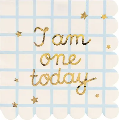 Immagine prodotto di 20 tovaglioli per il 1° compleanno "I am one" oro/azzurro 33 x 33 cm