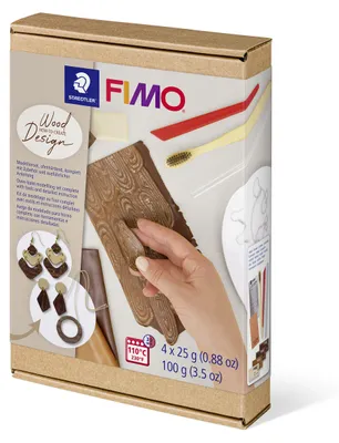 Produktbild von STAEDTLER FIMO 8025 ofenhärtende Modelliermasse, How-to-create-Set "Holz-Design" 4 Halbblöcken je 25g