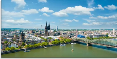 Produktbild von ARTland Glasbild Köln Rheinpanorama Größe: 60x30 cm