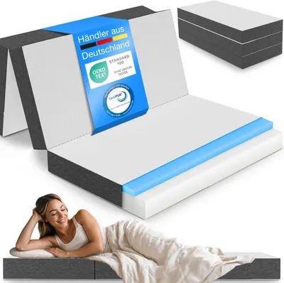 Produktbild von ELONEO Premium Visco Klappmatratze 120x200 cm, extra hoch 15 cm, Gästematratze klappbar, Faltmatratze, faltbare Matratze, Bandscheibenwürfel, Reisematratze, Gästebett klappbar, Klappbett waschbar