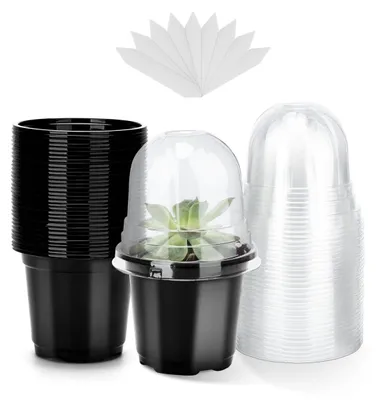 Produktbild von Pflanztopf Blumentopf Anzuchttopf - 10 cm - Schwarz - 12 Stück - Mit Feuchtigkeitshaube