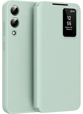 Produktbild von Leder Flip Case für Samsung Galaxy S25 Edge, Smart View Fenster Handyhülle mit Kartenfach Grün