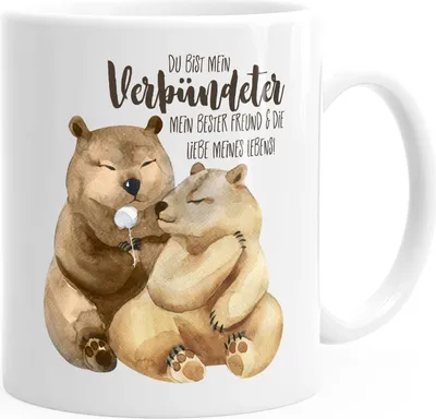 Produktbild von Kaffeetasse Du bist mein Verbündeter Bären Pärchen Geschenk Liebe Spruch Liebesspruch MoonWorks® weiß unisize