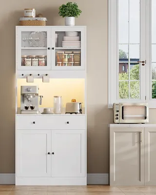 Image de Armoire de cuisine KIMENICH, buffet haut avec tiroir et éclairage LED, blanc