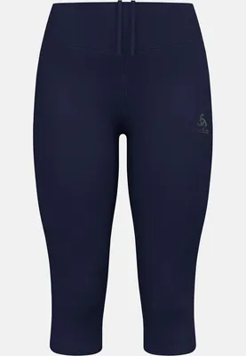 Dunkelblaue 3/4-Lauftights mit hohem Bund und Odlo-Logo auf dem Oberschenkel