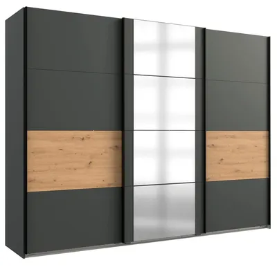 Produktbild von Schwebetürenschrank Barmbek Kleiderschrank mit Spiegel Ausführung wählbar,graphit / Eiche Artisan,360x64x236cm