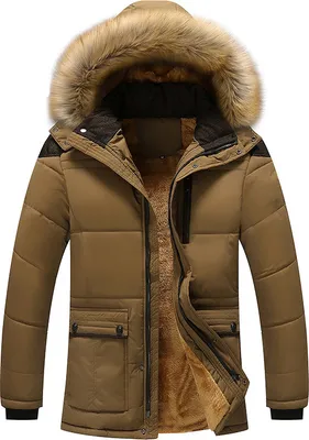 Produktbild von Herren Winter Abnehmbare Kapuzenjacken Dicken Warmen Mantel, Dunkles Khaki, L