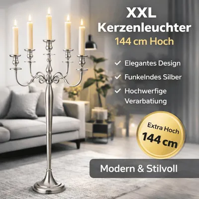 Produktbild von Kerzenständer XXL 5-armig Hochwertiger Kerzenleuchter Silber Kandelaber 144cm