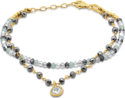Produktbild von Neu Bling 9NB-1349 Silberarmband mit Kristallsteinen - Doppelarmband - 2-in-1 - Perlen - 3mm - 3.5mm - 7mm - 17+3cm - Geschenk für Sie - Silber - Vergoldet auf Silber