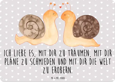 Produktbild von Mr. & Mrs. Panda Schild Schnecken Liebe DIN A3 - Grau Pastell - Geschenk, Blechtafel, Jahrestag, Zukunft, Freundin, glücklich, tafel, Türschild, Gemeinsam, Ehe, Wandbild