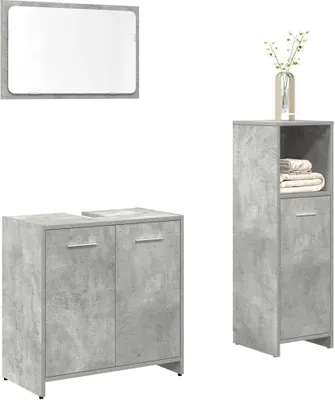 Produktbild von 3-tlg. Badmöbel-Set Betongrau Holzwerkstoff