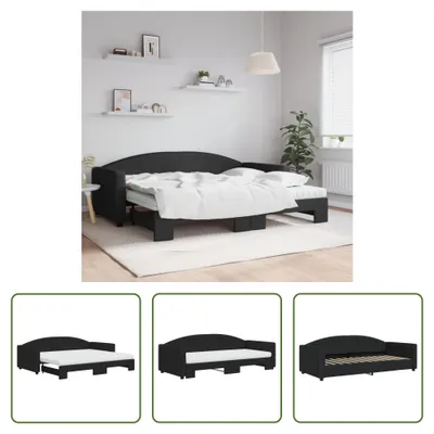 Produktbild von The Living Store Tagesbett Ausziehbar mit Matratzen Schwarz 90x200 cm Stoff