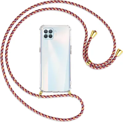 Produktbild von Handykette Backcover-Schutzhülle mit Band (Metall goldfarben) für Oppo A93 - weinrot/gelb/grau