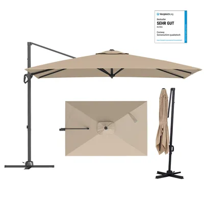 Produktbild von COSTWAY Sonnenschirm 300x200cm, Ampelschirm Alu mit Kurbel, Gartenschirm rechteckig, 360° drehbar, Marktschirm, Terrassenschirm Beige
