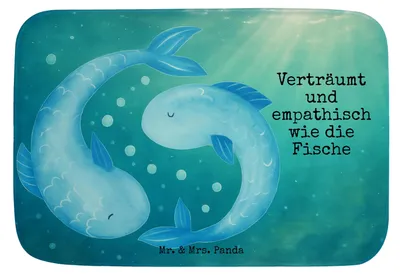 Produktbild von Mr. & Mrs. Panda Badezimmerteppich Sternzeichen Fische Design - Weiß - Geschenk, Badematte, Badteppich, Sternbild, Geburtstag März, Badvorleger, Februar, Fisch