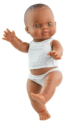 Produktbild von Paola Reina Gordi Babypuppe dunkelhäutiges Mädchen Unterwäsche 34cm - realistische Spielpuppe