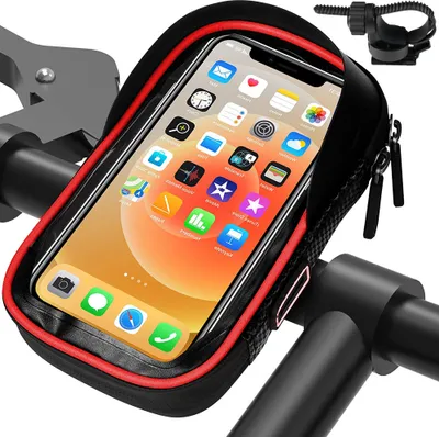 Produktbild von Wasserdicht Handyhalterung Handyhalter Fahrrad Lenkertasche 360°Drehbarem Outdoor Fahrradhalterung Handy Halterung Halter Fahrradlenker Tasche Fahrradtasche mit Regenhaube für 7 Zoll Smartphone GPS ,Black+Red
