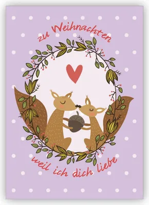 Produktbild von Liebevolle Weihnachtskarte mit Eichhörnchen auf lila: zu Weihnachten weil ich dich liebe