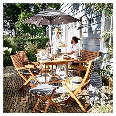 Produktbild von Sonnenschirm Ø250cm | Kippfunktion, Kurbel und UV-Schutz - Balkonschirm in Beige mit schwarzem Aluminiumgestell | Sonnenschutz für Balkon, Garten, Terrasse