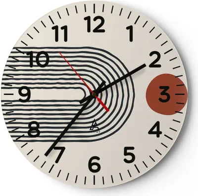 Produktbild von Wanduhr - Rund - Glasuhr - Abstraktion Grafik Linien - 40x40cm - Schleichendes Uhrwerk - Lautlos - zum Aufhängen bereit - Dekoration Modern - Wanddekoration aus Glas - C4AR40x40-5035