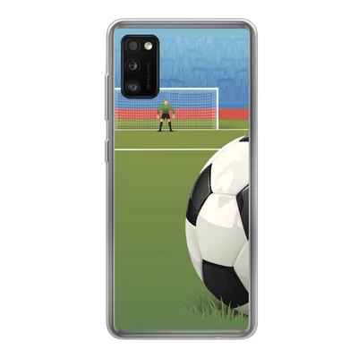 Produktbild von MuchoWow® Handyhülle Schutzhülle Hülle für Samsung Galaxy A41 Eine Illustration eines Fußballs auf dem Feld im Stadion - Jungen - Mädchen - Kinder Silikon Softcase Handy Hülle - Mobiltelefon
