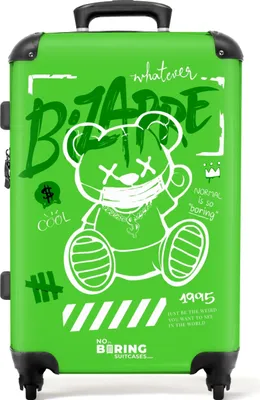 Produktbild von NoBoringSuitcases.com Hartschalen Koffer Mittelgroß 67x43x25 cm, 72L, Bunte Graffiti-Drucke: Gelb - Teddybär, Reisekoffer mit 4 Rollen