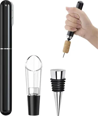 Produktbild von FBBULES 4-in-1 Luftdruck Weinöffner mit Folienabschneider, Weinflaschenstopfen, Tropffreier Dekantierer Belüfter Doppelwandig, Weinausgießer, Geschenk für Weinliebhaber, Korkenzieher Set