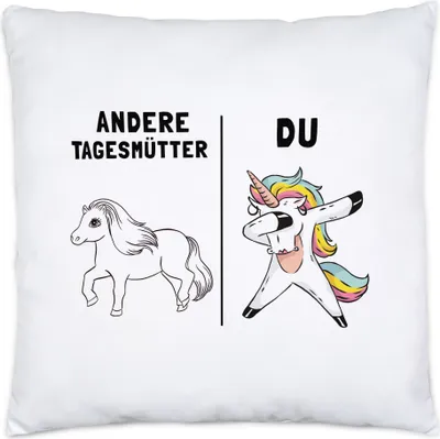 Produktbild von Tagesmutter Kissen inkl. Füllung Kindergarten Abschied Einhorn Lustig Dankeschön & Abschiedsgeschenk Kindergarten Kita