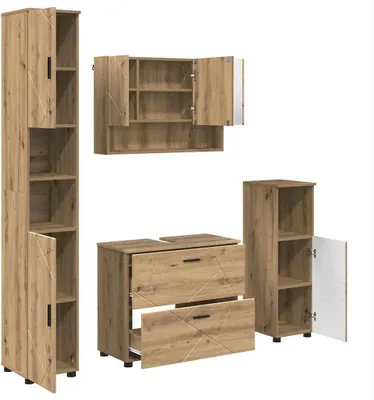 Immagine prodotto di vidaXL Set di mobili da bagno, 4 pezzi, effetto legno artigianale "rovere", 35 x 30 x 192 cm