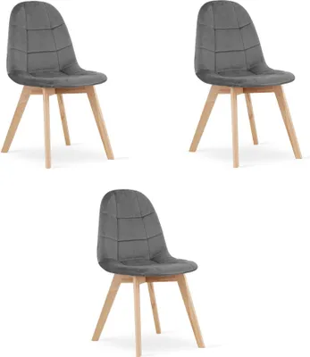 Image de Chaise - Leobert - Bora - Velours Gris Foncé - 44,5 X 54 X 81,5 Cm - Lot De 3