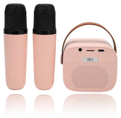 Obrázek produktu pro Mini karaoke sada, přenosný stereo Bluetooth reproduktor se dvěma bezdrátovými mikrofony