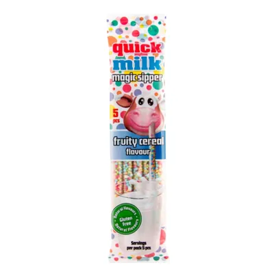 A package of Quick Milk Magic Sipper straws with a fruity cereal flavor.