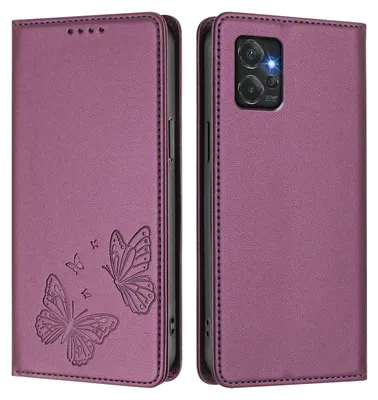 Produktbild von Lederhülle für Motorola Moto G Power 5G 2023, Schmetterling Prägung Leder Brieftasche Schutzhülle mit Ständer Lila