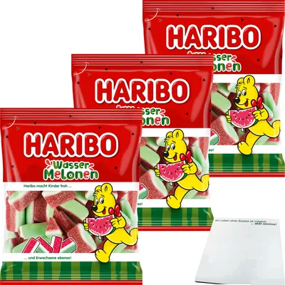 Produktbild von Haribo Wassermelonen 3er Pack (3x160g Packung) + usy Block