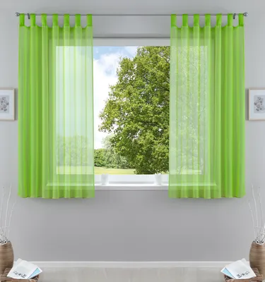 Produktbild von 2er-Pack Gardinen Transparent Vorhang Set Wohnzimmer Voile Schlaufenschal mit Bleibandabschluß HxB  175x140 cm Apfelgrün 61000CN