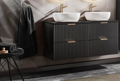 Produktbild von Design Badmöbel Set ADEL-V SCHWARZ 120 cm MDF SOFT-CLOSE MONTIERT Waschtisch